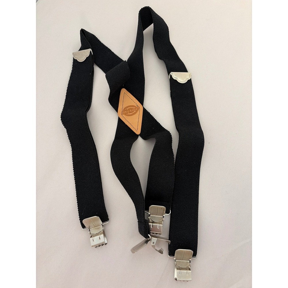 Dickies Suspenders Mens OS Black Excellent Heavy Duty‎ Adjustable X-Back Clip-On